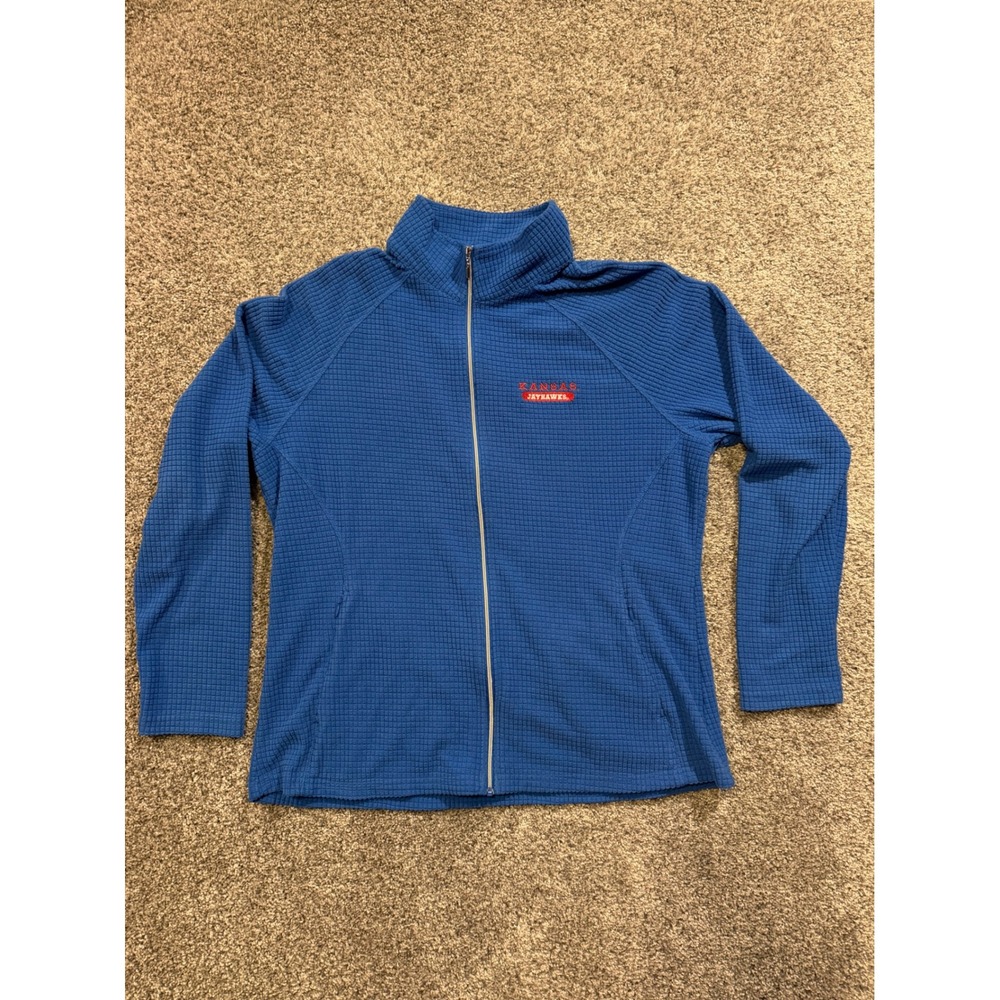 Kansas Jayhawks Jacket Womens‎ Large Blue Waffle Knit Zip Up Coat